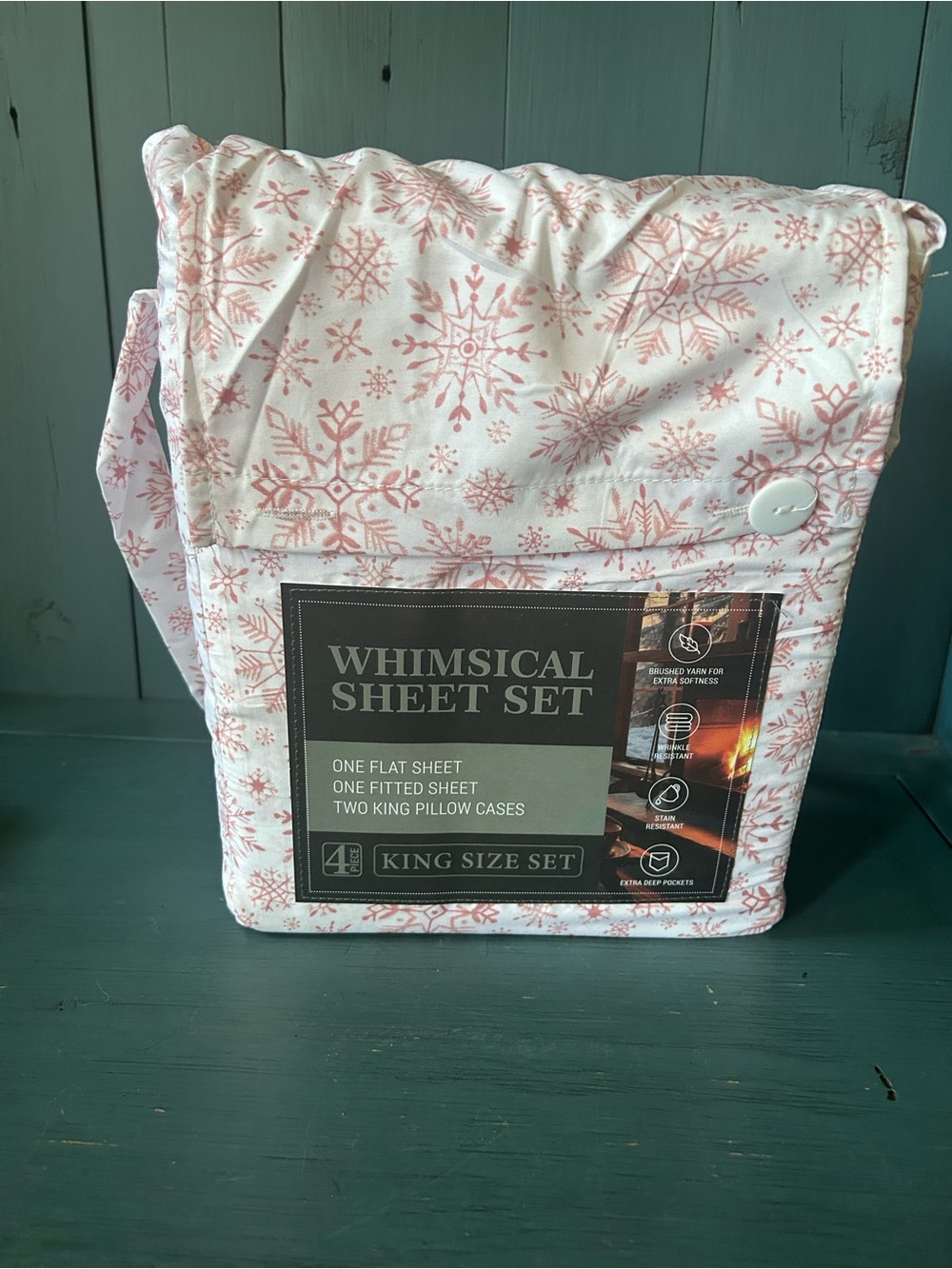 Whimsical Sheet Set - Pink Snowflake King Bedding - New | Winter in July